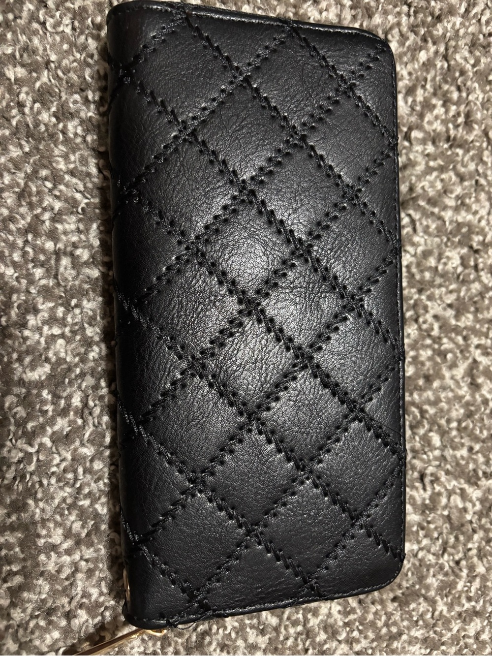 Quilted Black Leather Zip Wallet